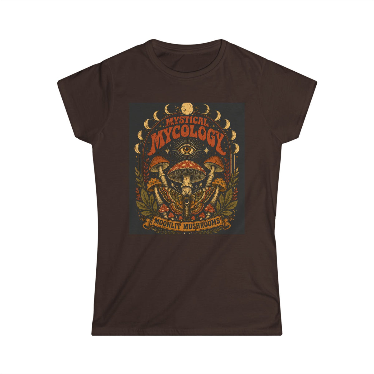 Mystical Mycology Graphic Tee | Moonlit Mushroom Moth Shirt | Vintage 70s Celestial Witchy T-Shirt