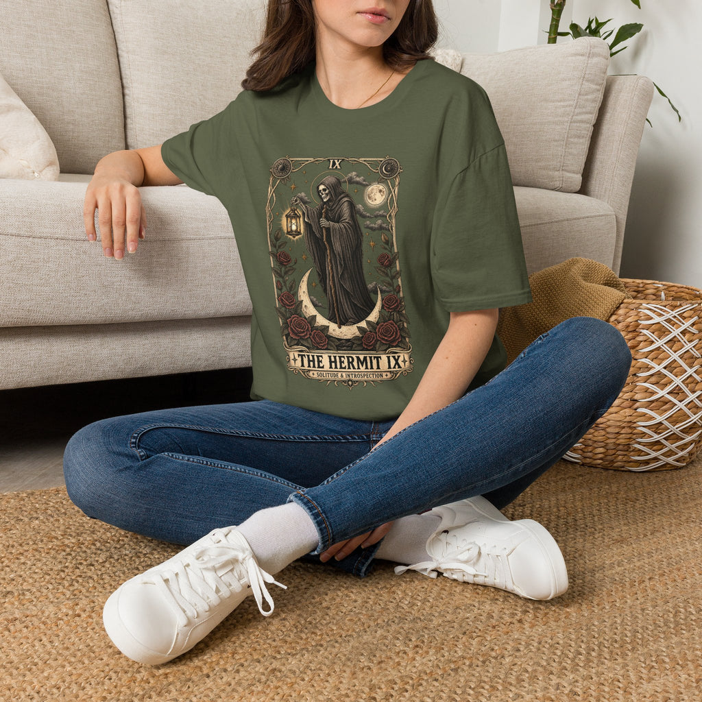 The Hermit Tarot Graphic Tee | Vintage Occult Gothic Shirt | Dark Celestial Unisex T-Shirt