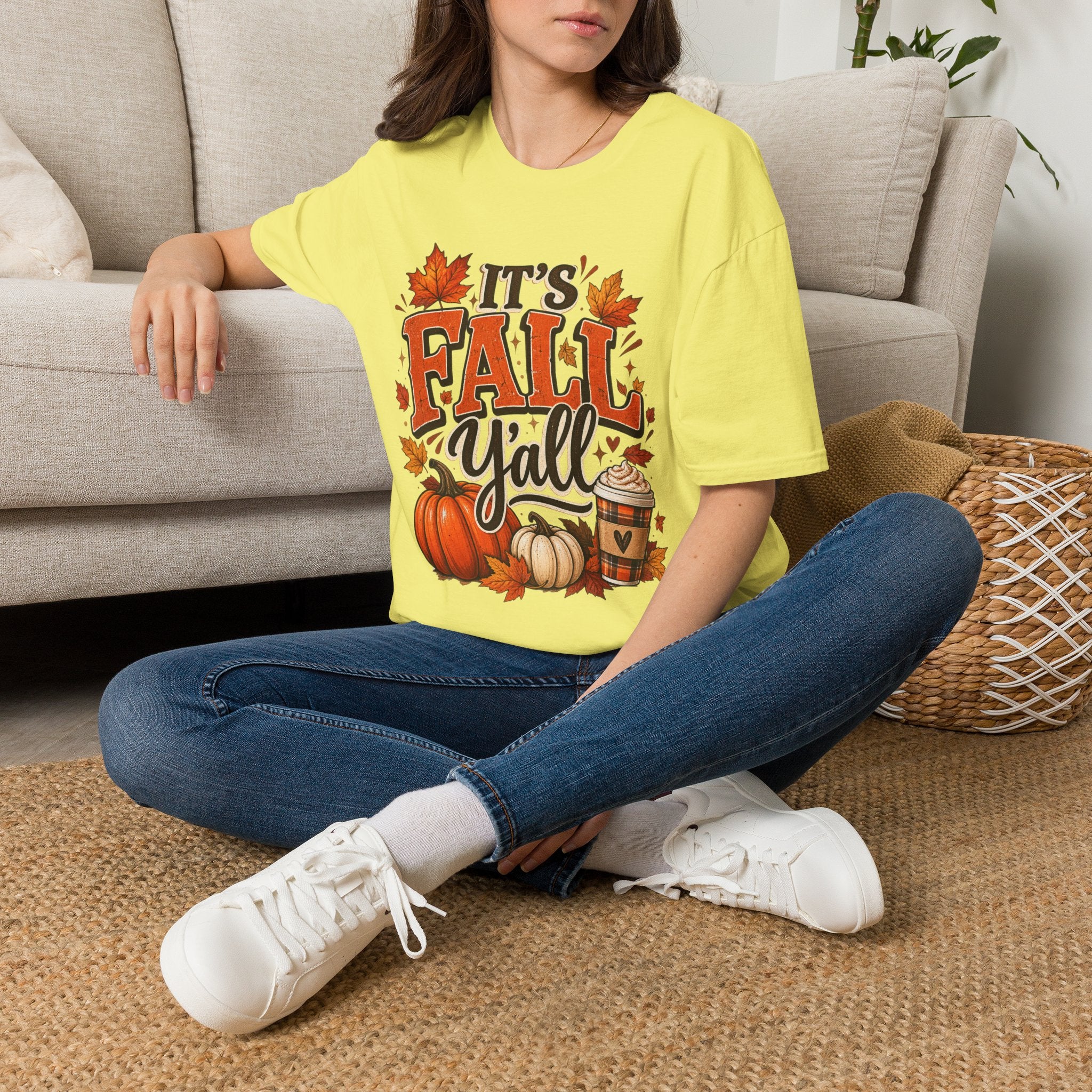 Fall Y'all T-Shirt — It's Fall Y'all Autumn Pumpkin Leaves Tee