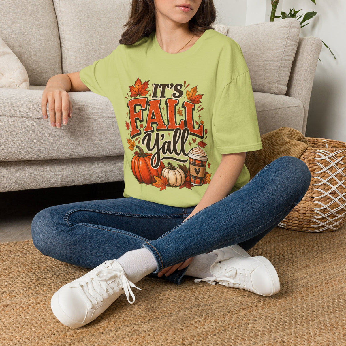 Fall Y'all T-Shirt — It's Fall Y'all Autumn Pumpkin Leaves Tee