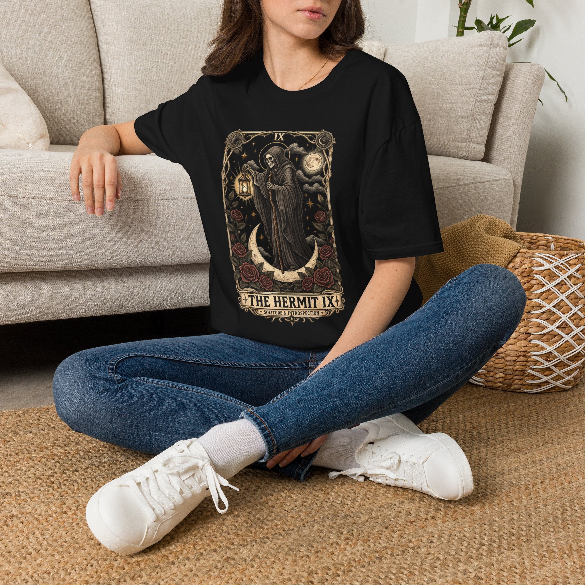 The Hermit Tarot Graphic Tee | Vintage Occult Gothic Shirt | Dark Celestial Unisex T-Shirt