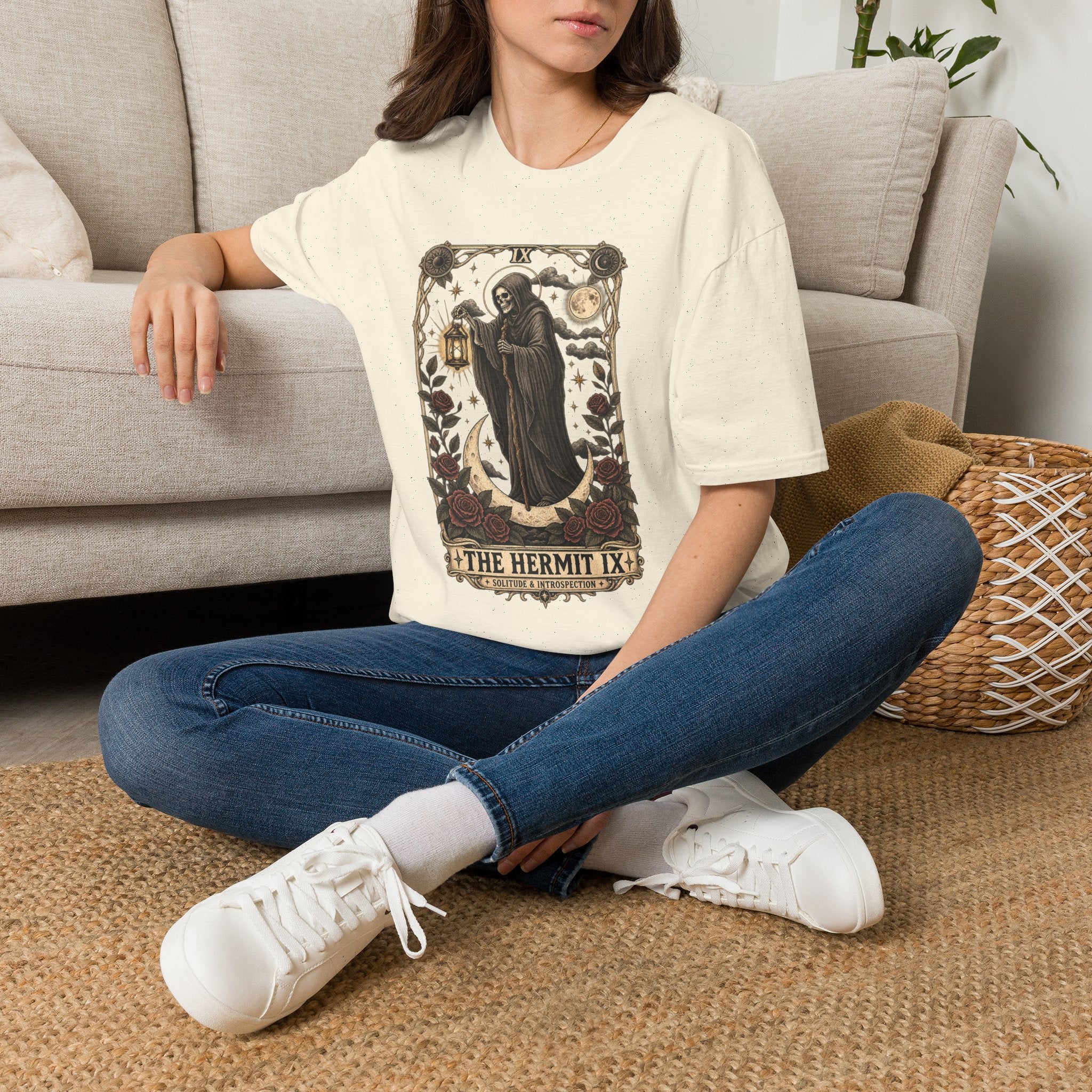 The Hermit Tarot Graphic Tee | Vintage Occult Gothic Shirt | Dark Celestial Unisex T-Shirt