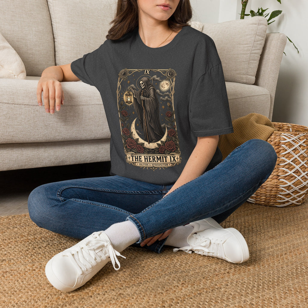 The Hermit Tarot Graphic Tee | Vintage Occult Gothic Shirt | Dark Celestial Unisex T-Shirt