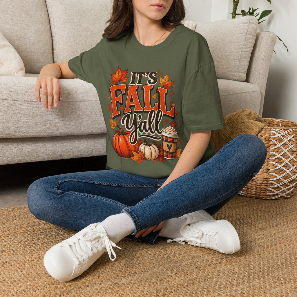 Fall Y'all T-Shirt — It's Fall Y'all Autumn Pumpkin Leaves Tee