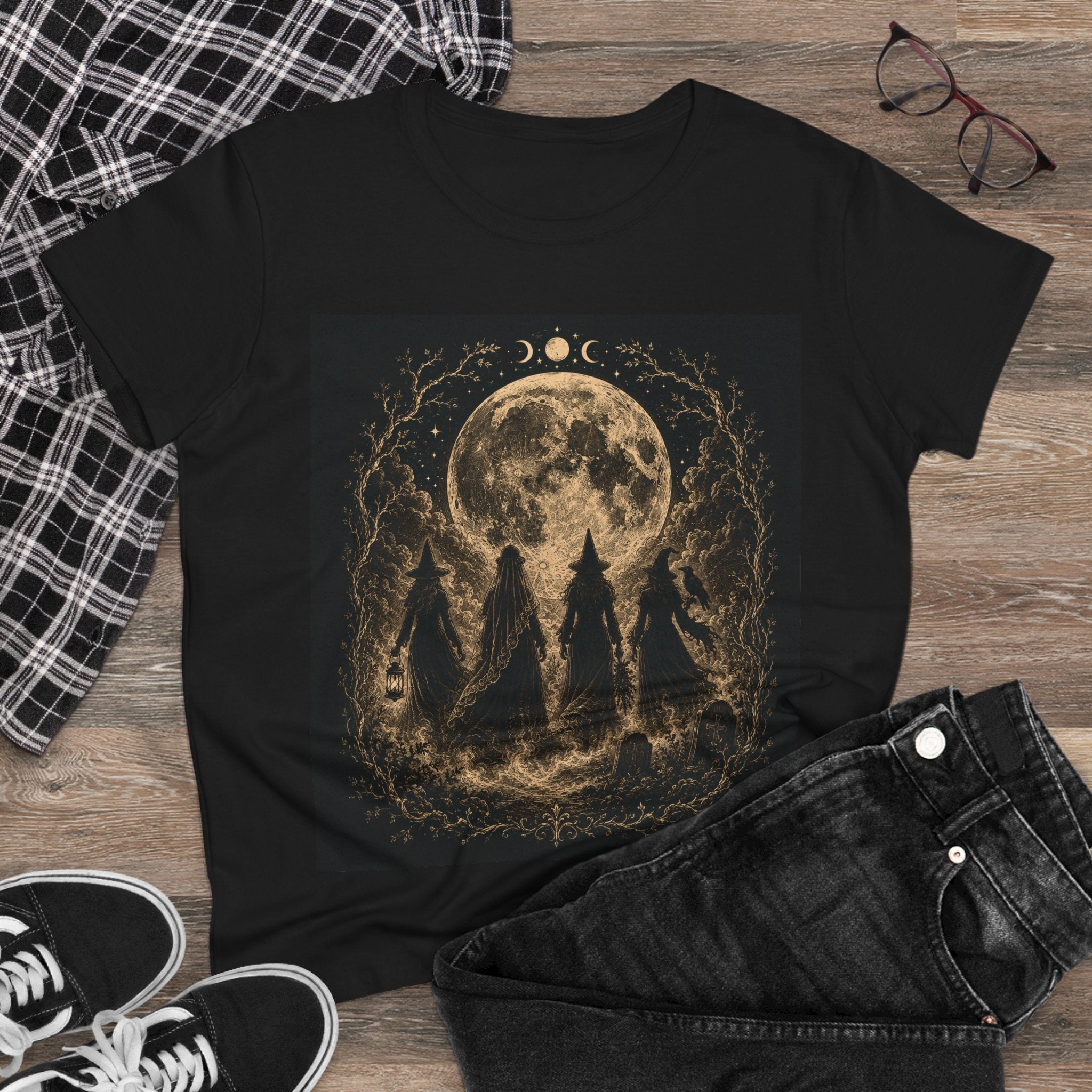 Vintage Witch Coven Moon Tee | Gothic Witchy Graphic Shirt | Dark Celestial Halloween T-Shirt