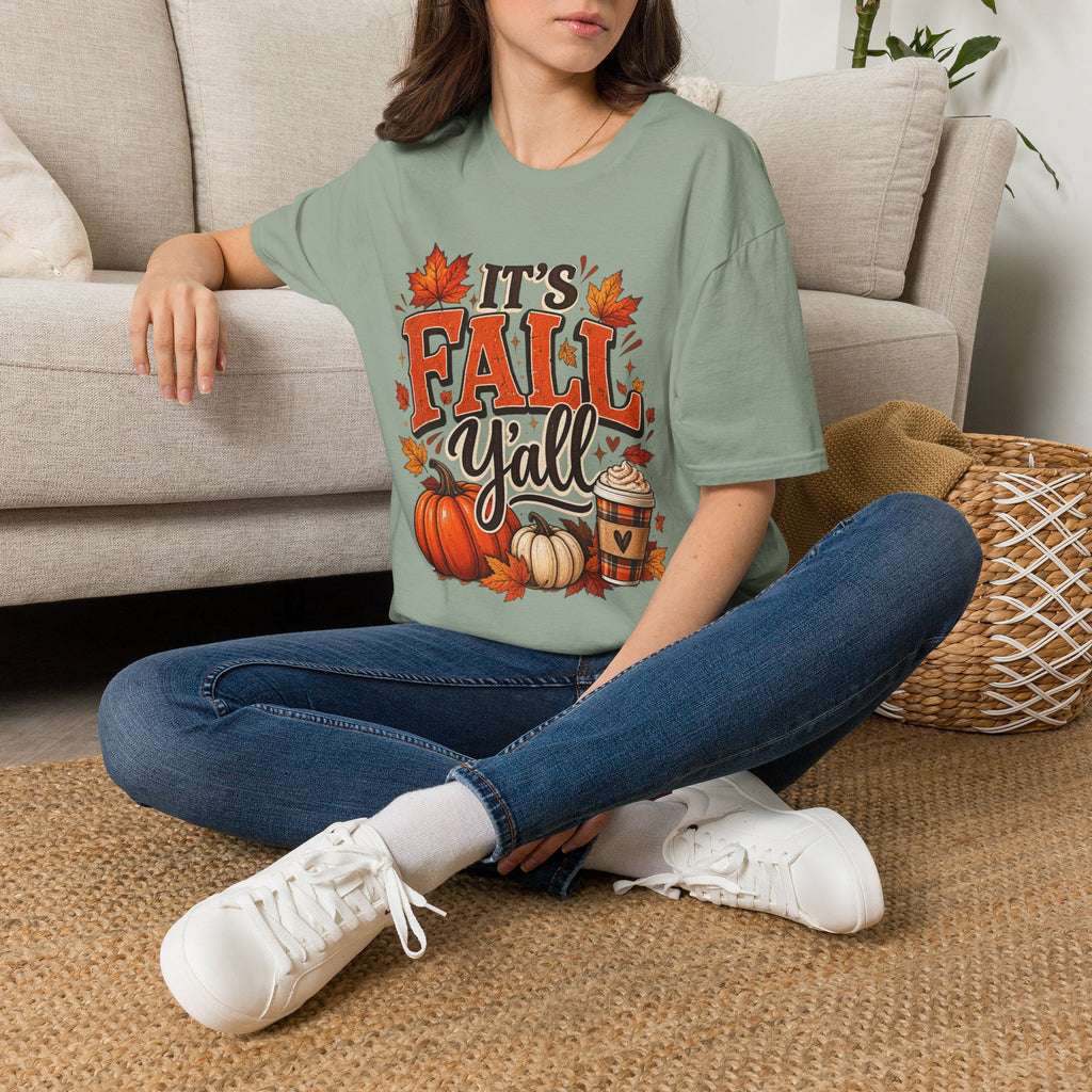 Fall Y'all T-Shirt — It's Fall Y'all Autumn Pumpkin Leaves Tee