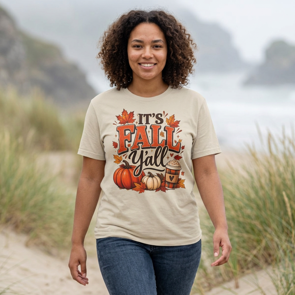 Fall Y'all T-Shirt — It's Fall Y'all Autumn Pumpkin Leaves Tee