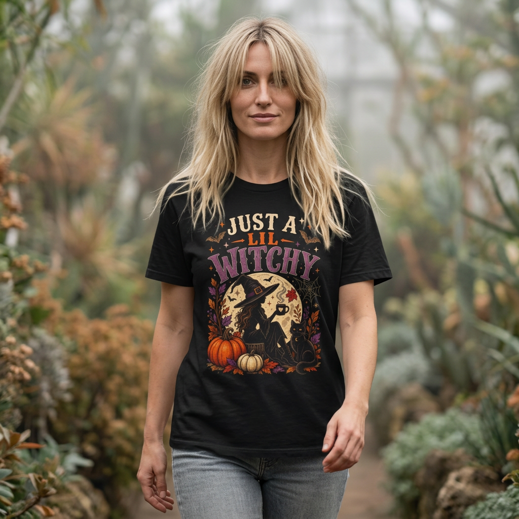 Just A Lil Witchy T-Shirt — Cute Halloween Witch Graphic Tee