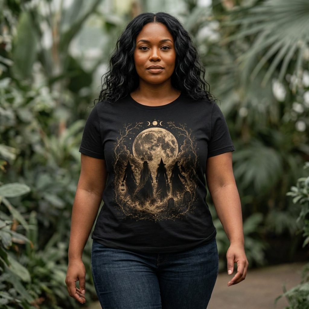Vintage Witch Coven Moon Tee | Gothic Witchy Graphic Shirt | Dark Celestial Halloween T-Shirt