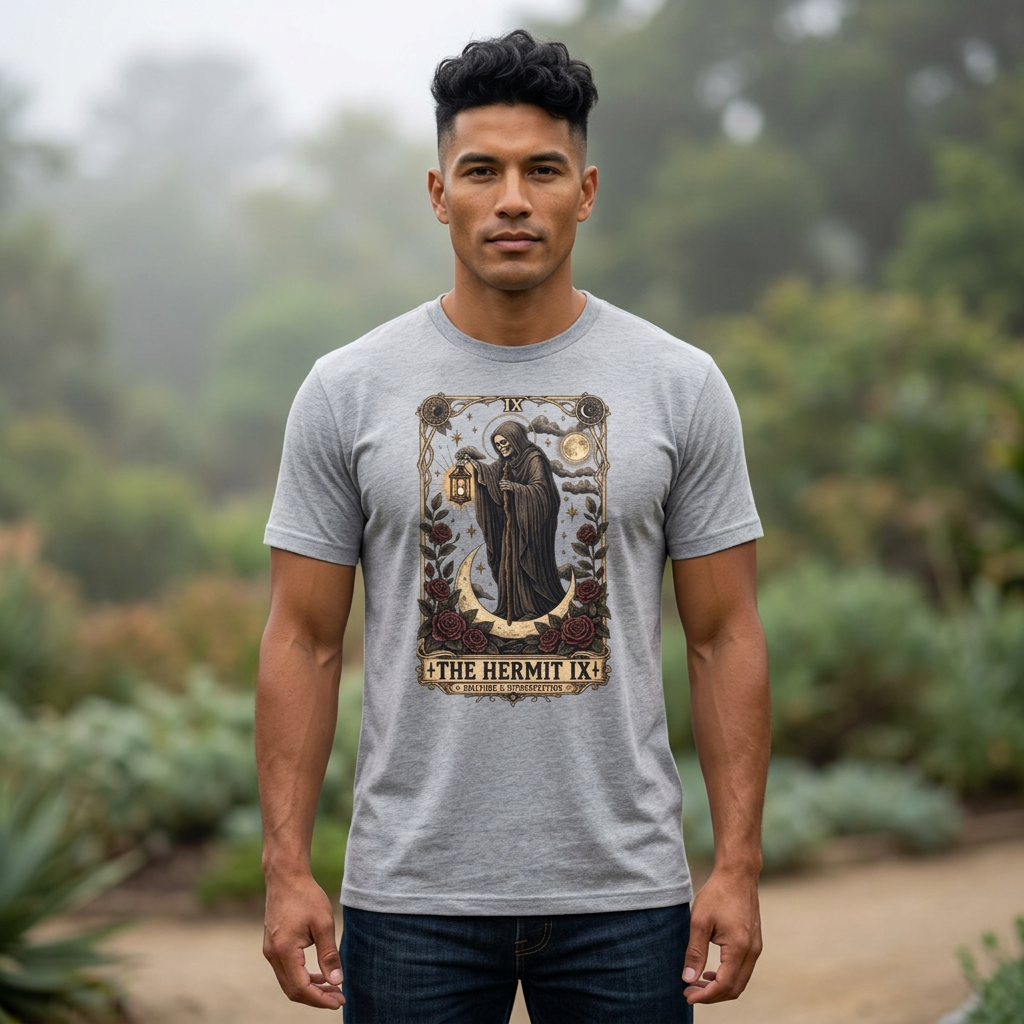The Hermit Tarot Graphic Tee | Vintage Occult Gothic Shirt | Dark Celestial Unisex T-Shirt