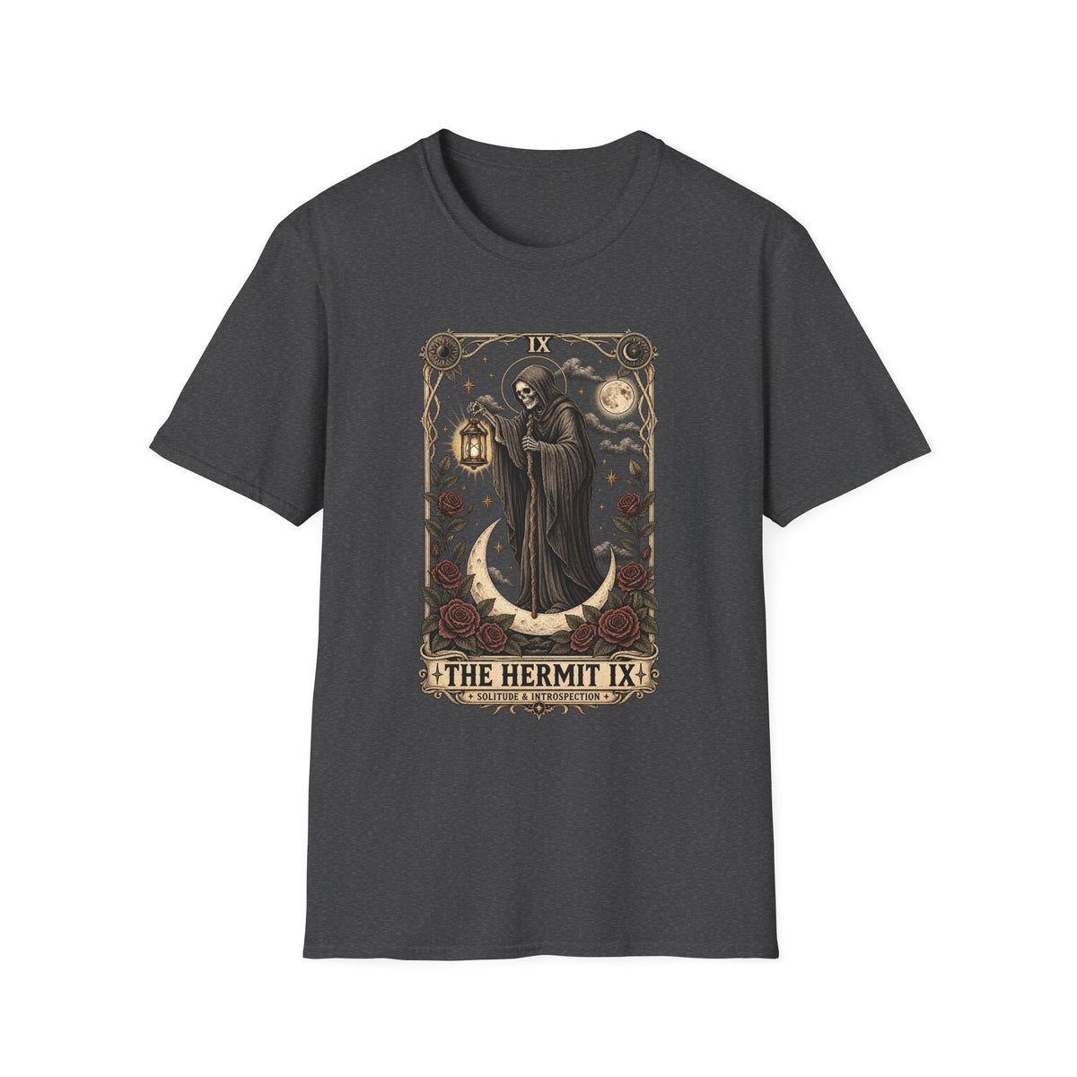 The Hermit Tarot Graphic Tee | Vintage Occult Gothic Shirt | Dark Celestial Unisex T-Shirt