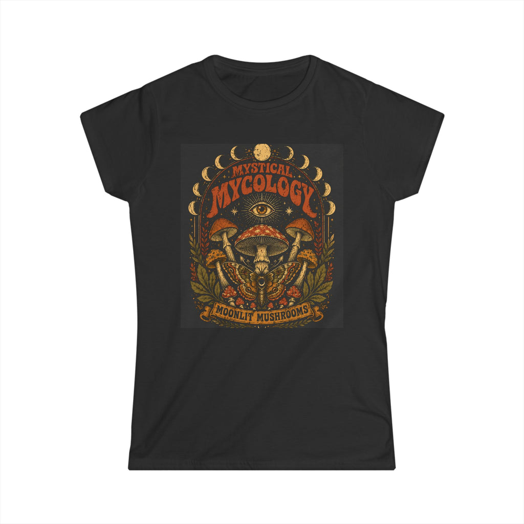 Mystical Mycology Graphic Tee | Moonlit Mushroom Moth Shirt | Vintage 70s Celestial Witchy T-Shirt