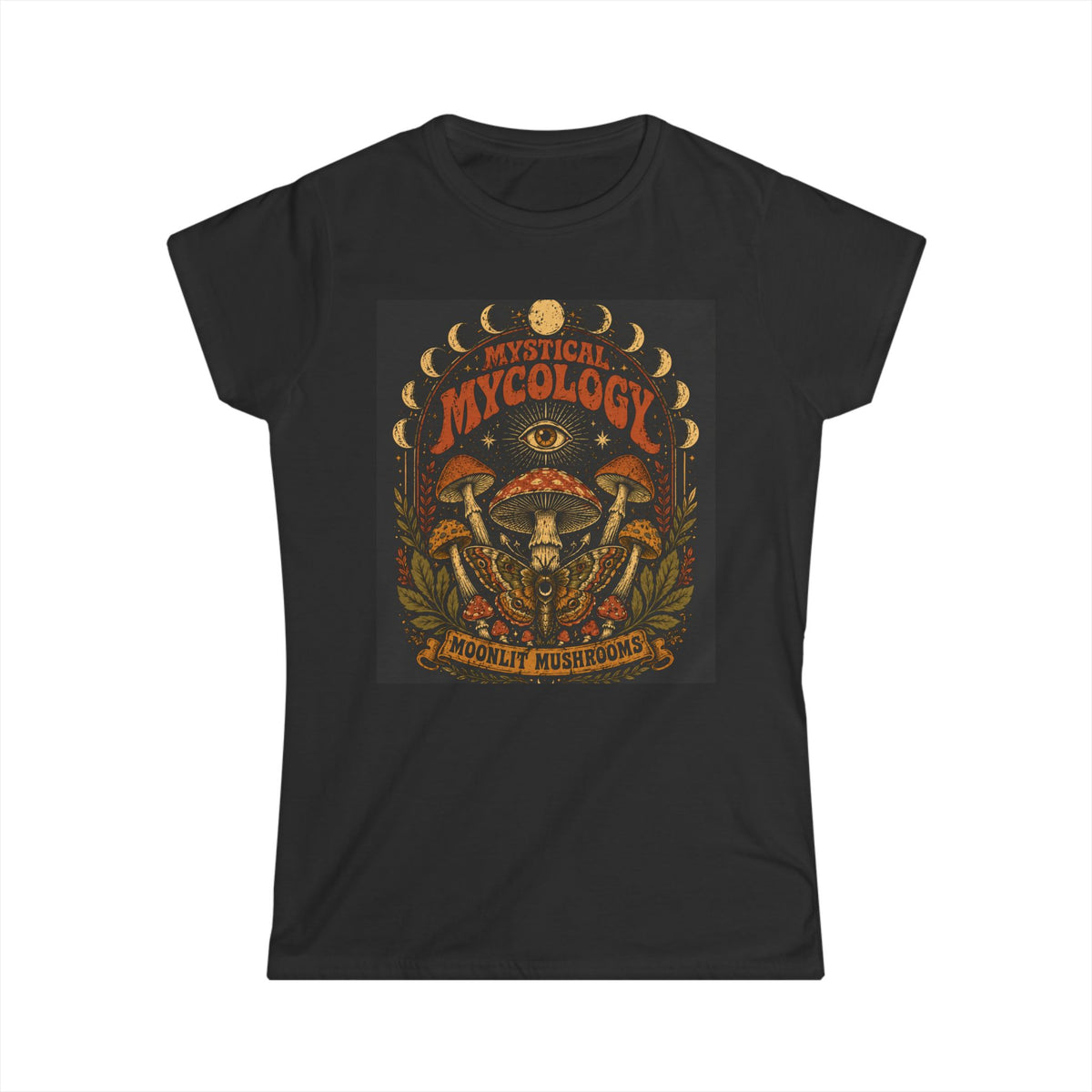 Mystical Mycology Graphic Tee | Moonlit Mushroom Moth Shirt | Vintage 70s Celestial Witchy T-Shirt