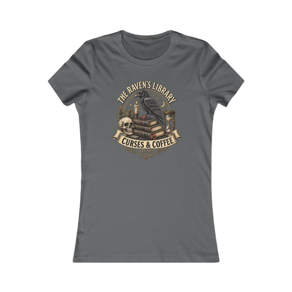 The Raven’s Library Tee | Vintage Gothic Raven & Books Shirt | Dark Academia Curses and Coffee Graphic Tee