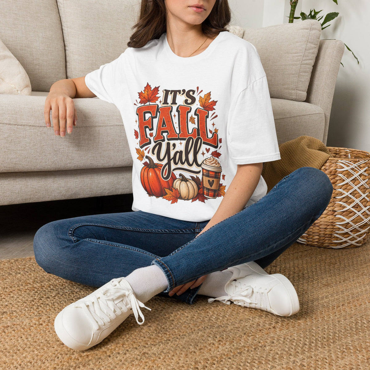 Fall Y'all T-Shirt — It's Fall Y'all Autumn Pumpkin Leaves Tee