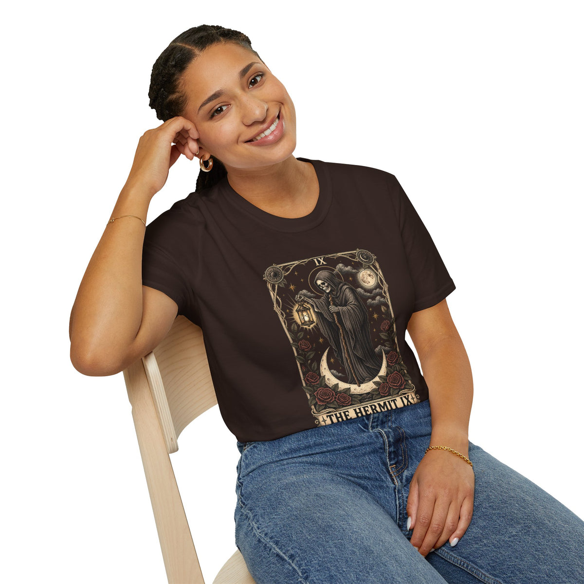 The Hermit Tarot Graphic Tee | Vintage Occult Gothic Shirt | Dark Celestial Unisex T-Shirt