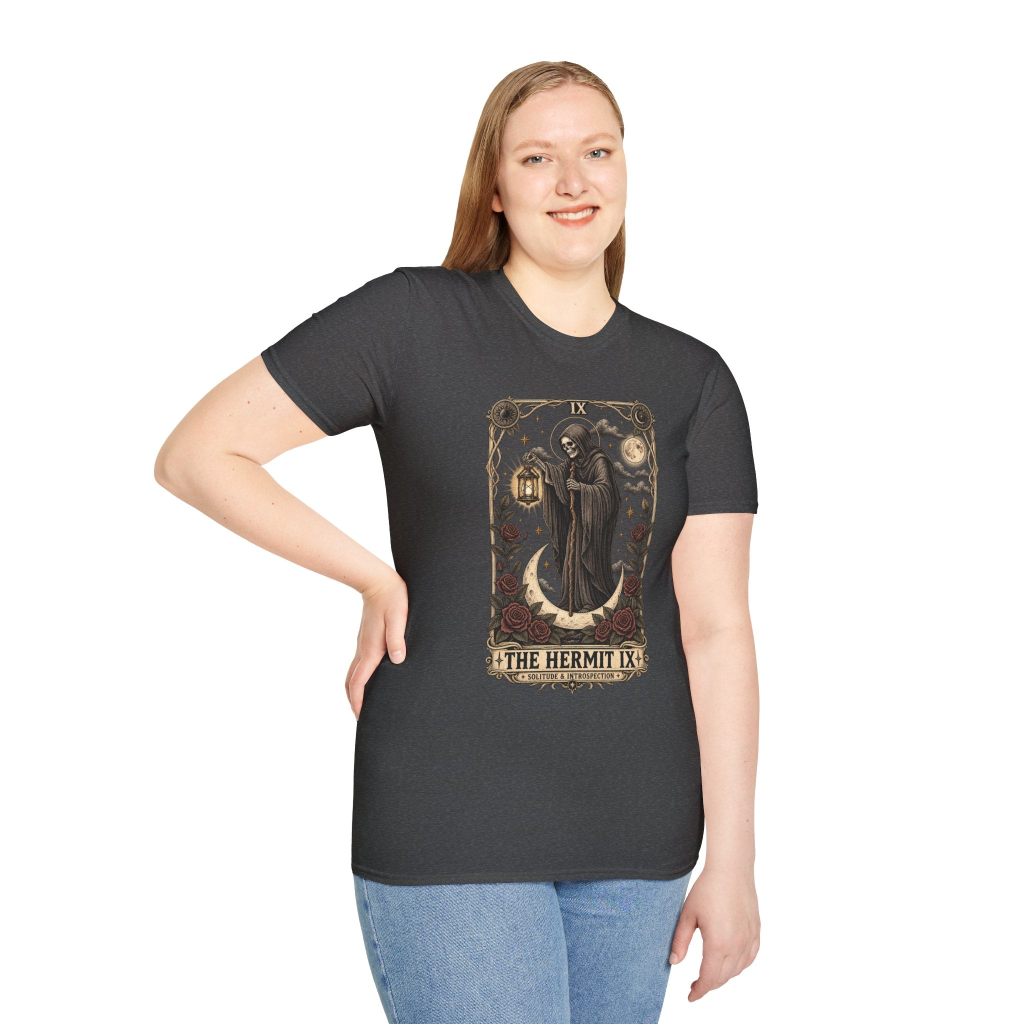 The Hermit Tarot Graphic Tee | Vintage Occult Gothic Shirt | Dark Celestial Unisex T-Shirt