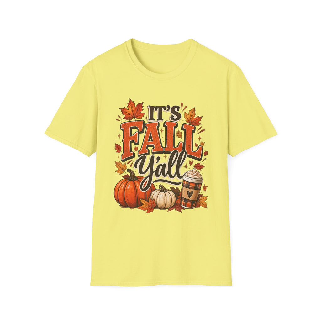 Fall Y'all T-Shirt — It's Fall Y'all Autumn Pumpkin Leaves Tee