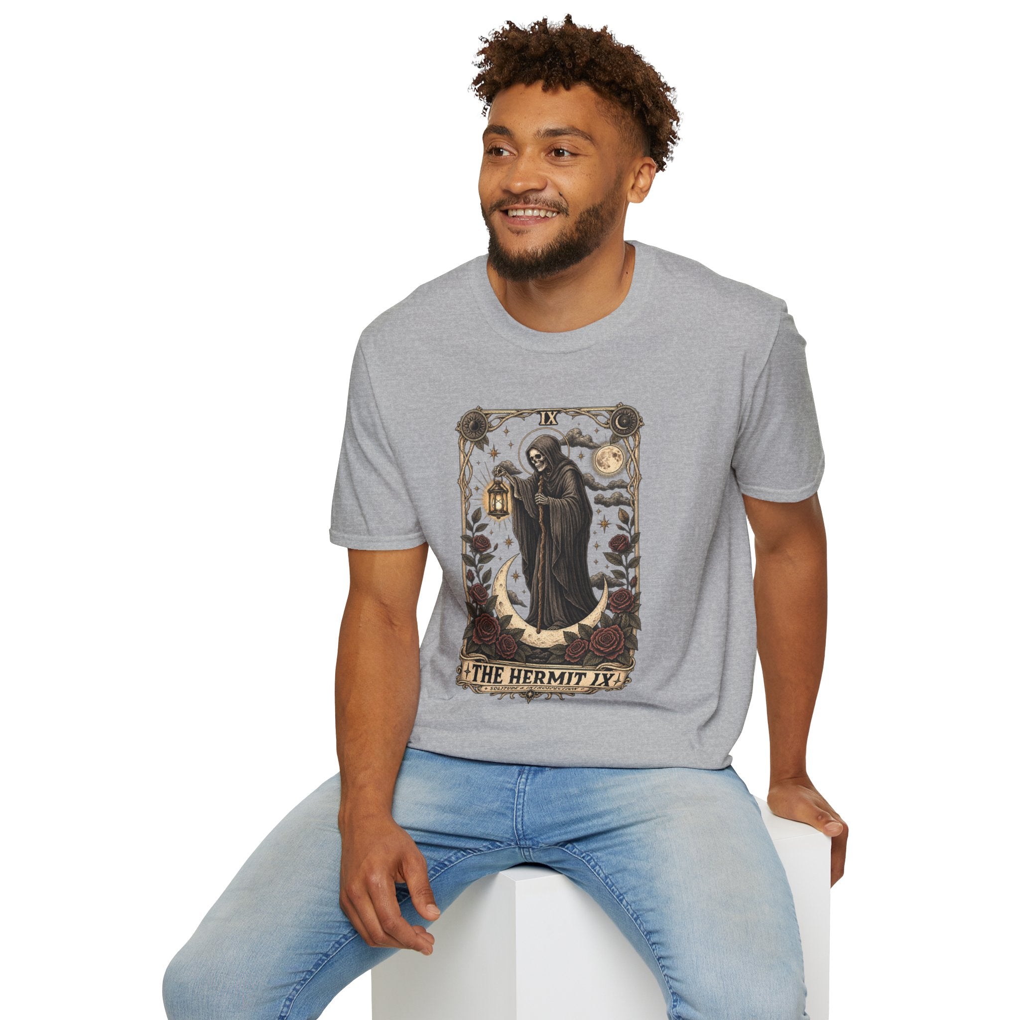 The Hermit Tarot Graphic Tee | Vintage Occult Gothic Shirt | Dark Celestial Unisex T-Shirt