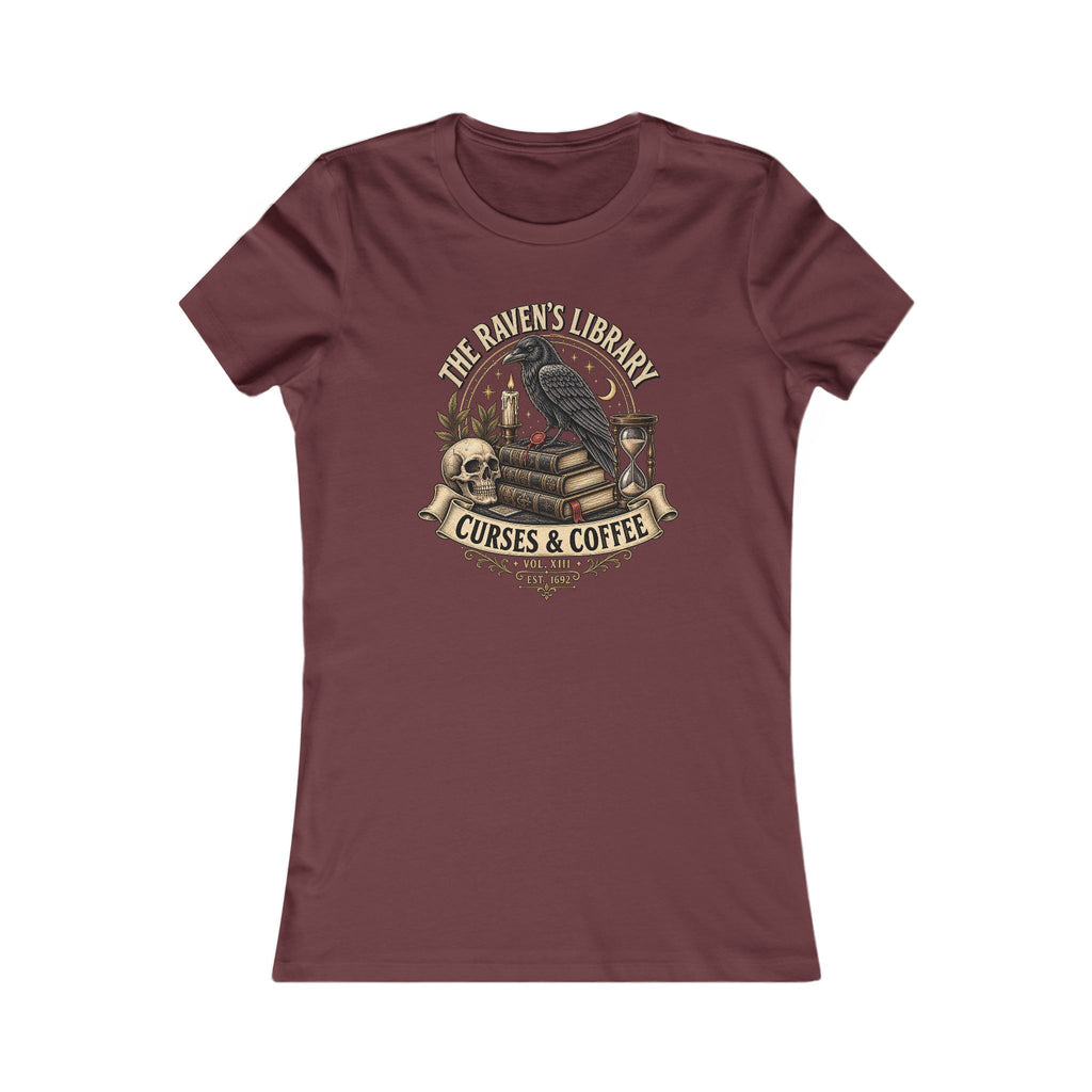 The Raven’s Library Tee | Vintage Gothic Raven & Books Shirt | Dark Academia Curses and Coffee Graphic Tee