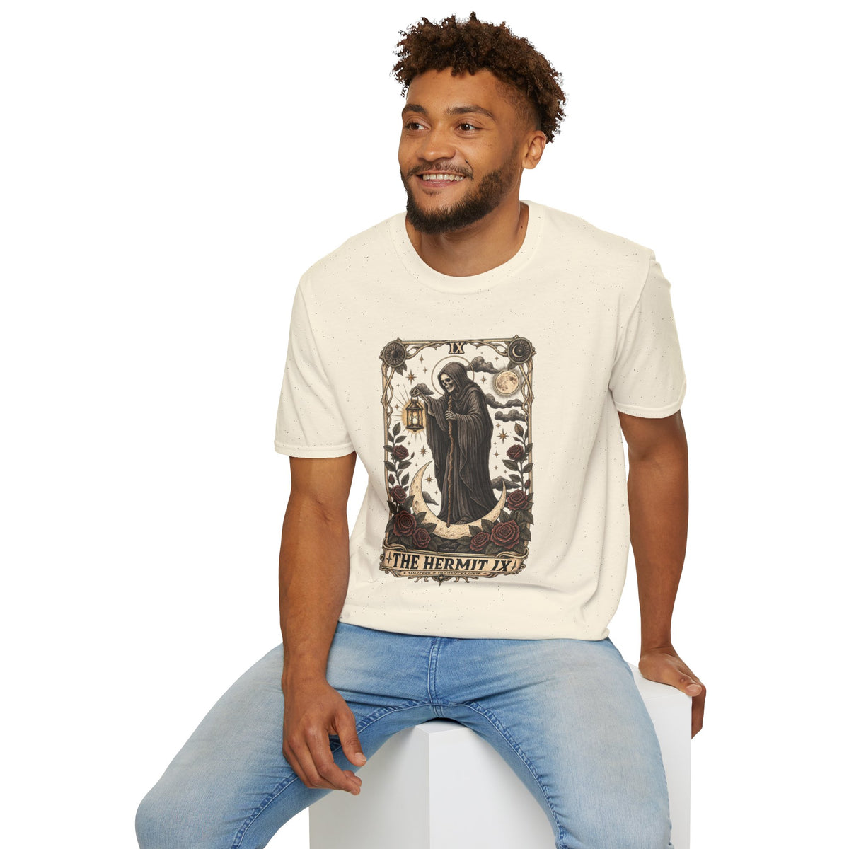 The Hermit Tarot Graphic Tee | Vintage Occult Gothic Shirt | Dark Celestial Unisex T-Shirt