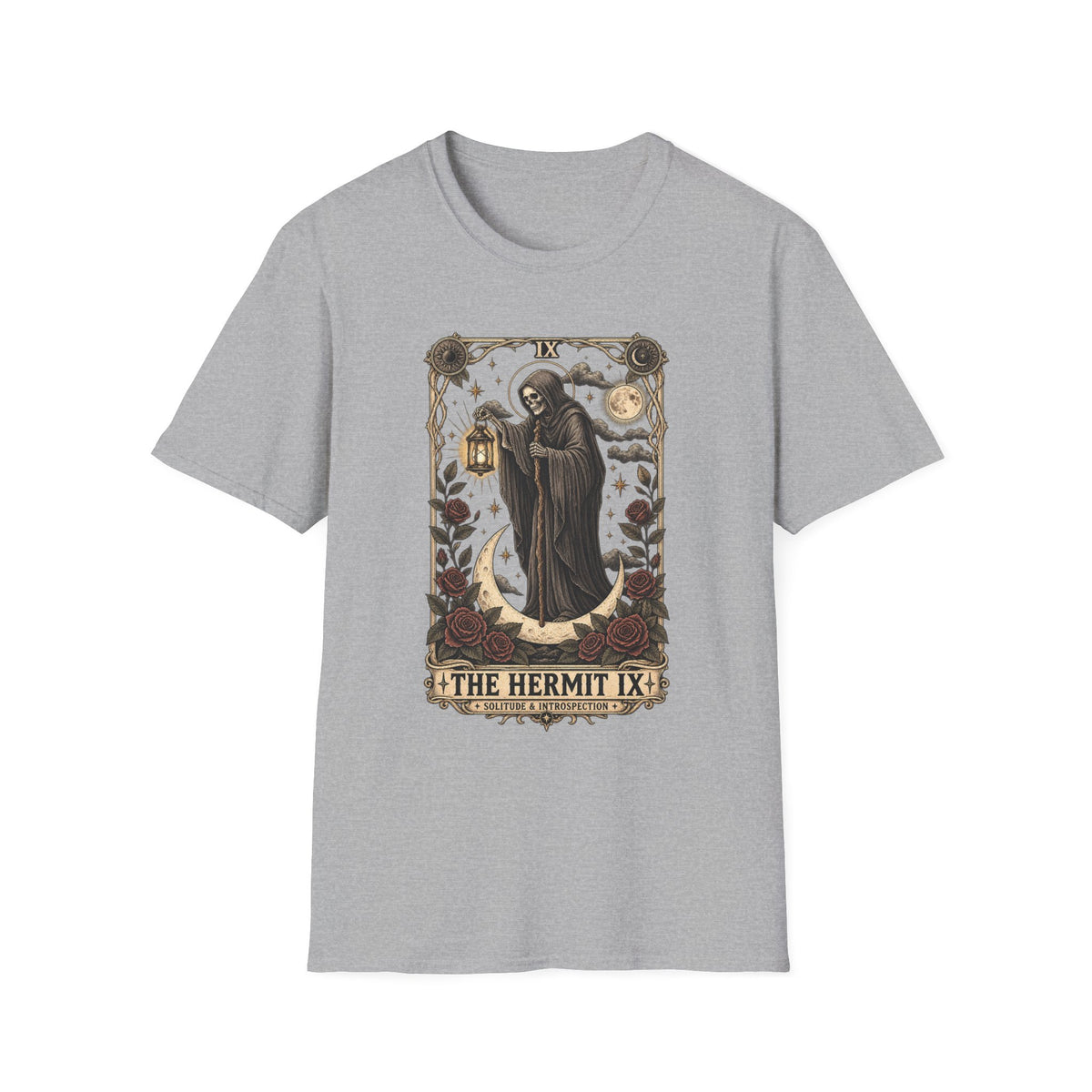 The Hermit Tarot Graphic Tee | Vintage Occult Gothic Shirt | Dark Celestial Unisex T-Shirt