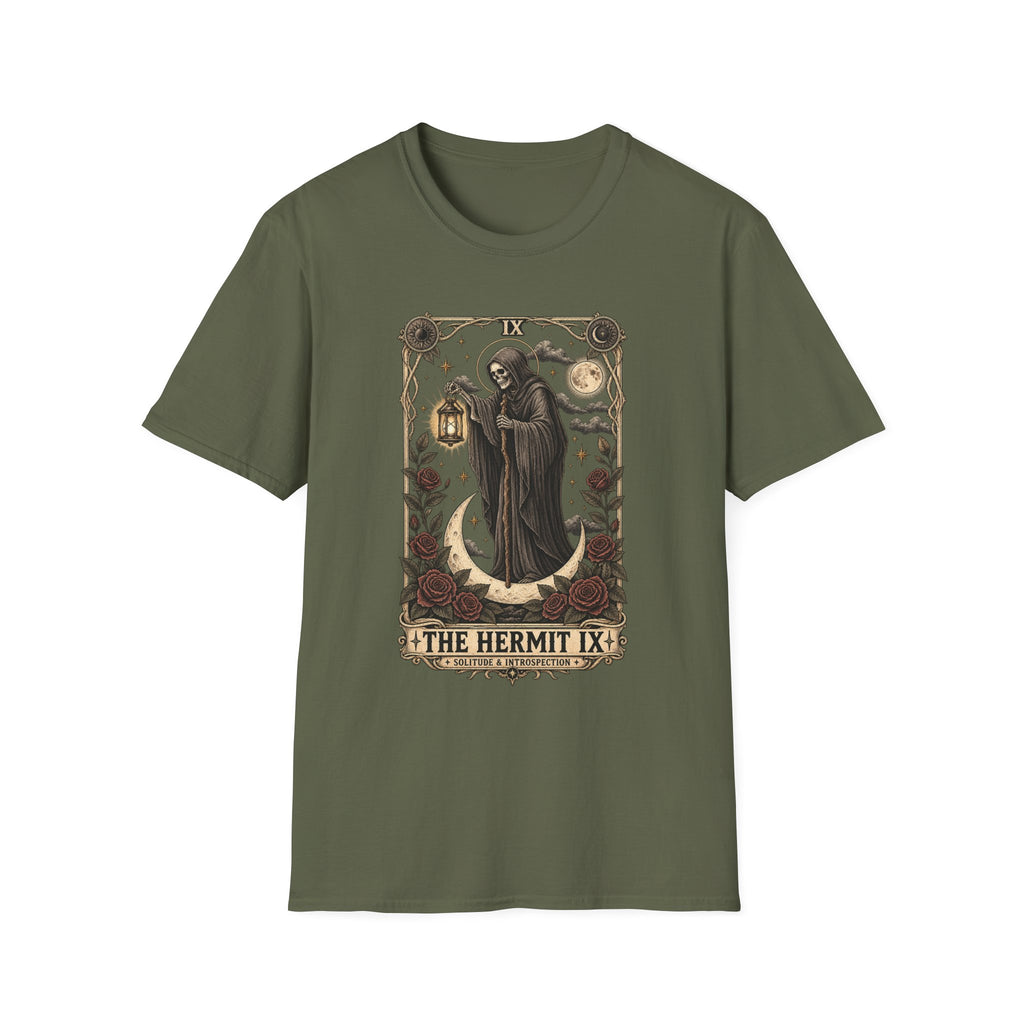The Hermit Tarot Graphic Tee | Vintage Occult Gothic Shirt | Dark Celestial Unisex T-Shirt