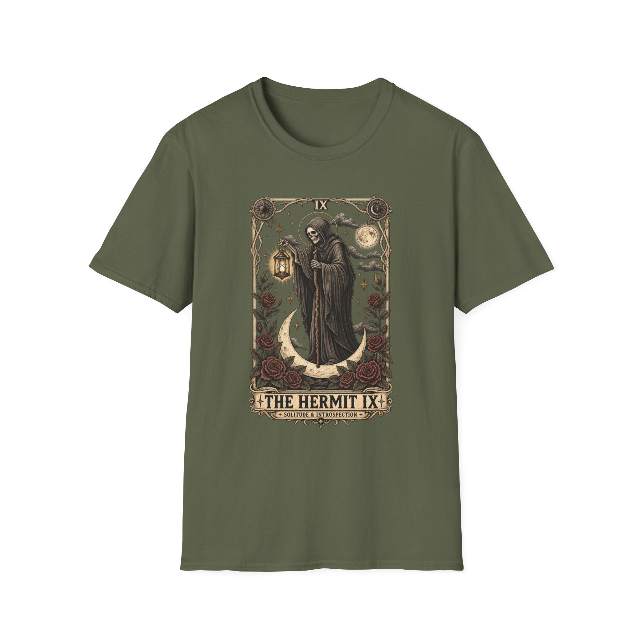 The Hermit Tarot Graphic Tee | Vintage Occult Gothic Shirt | Dark Celestial Unisex T-Shirt