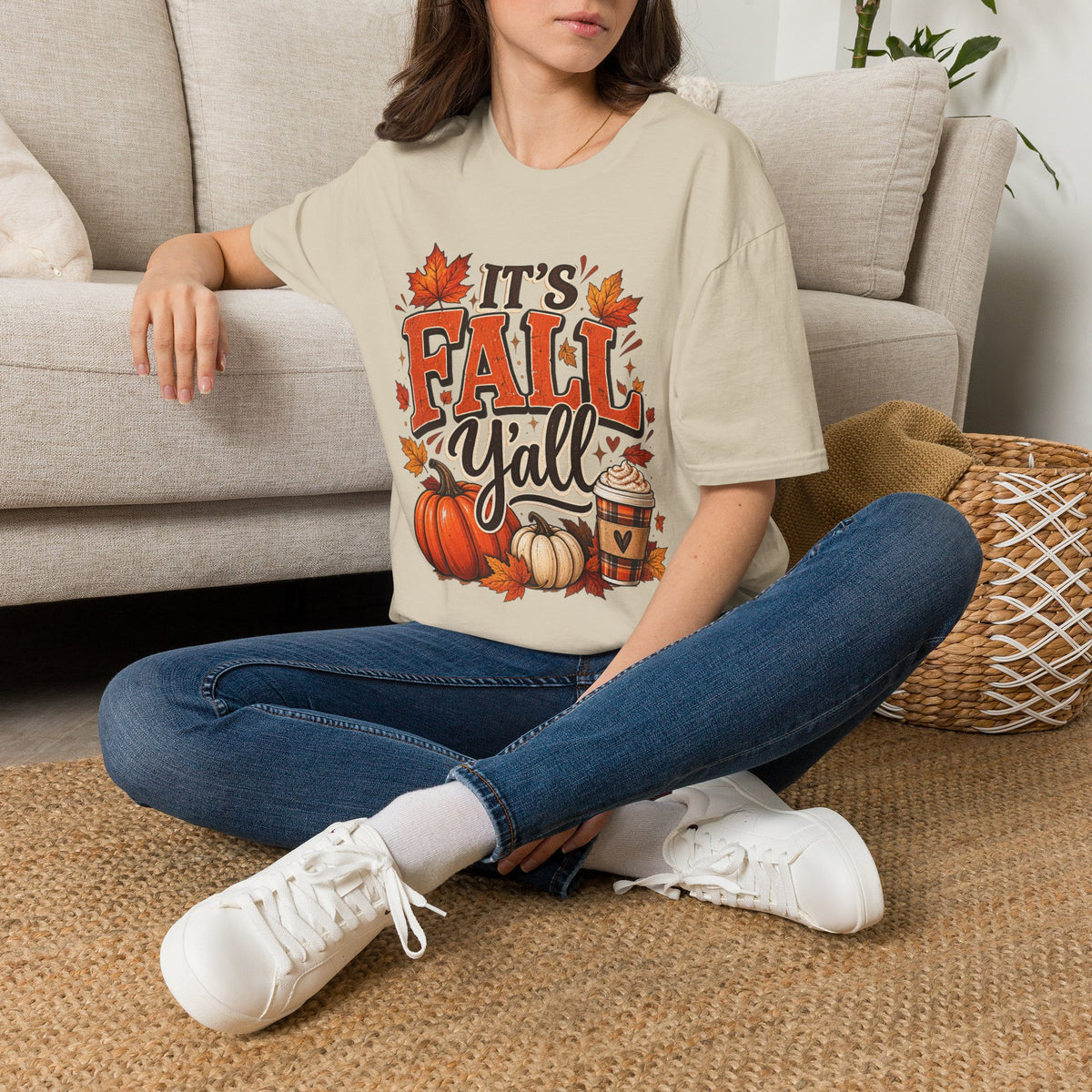 Fall Y'all T-Shirt — It's Fall Y'all Autumn Pumpkin Leaves Tee