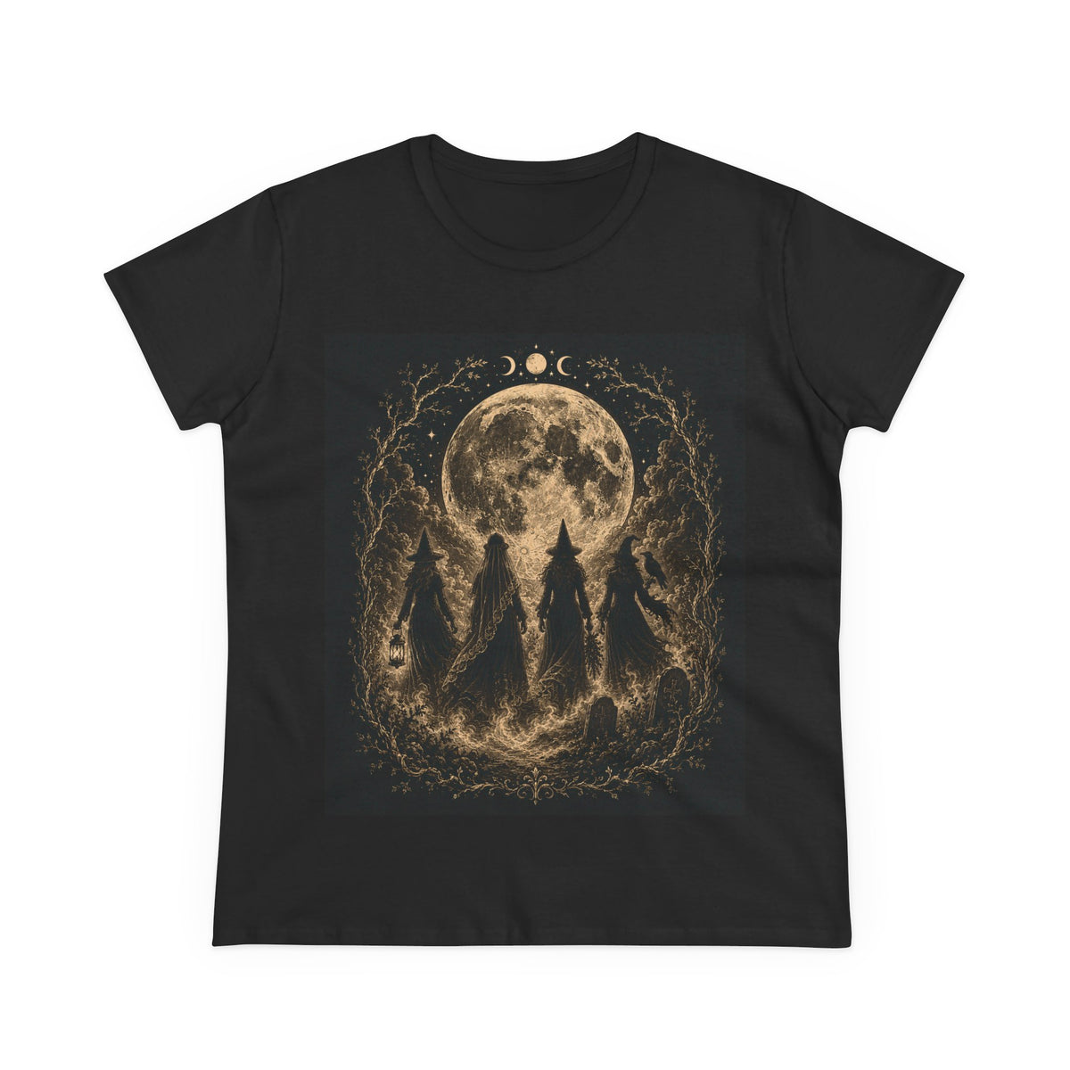 Vintage Witch Coven Moon Tee | Gothic Witchy Graphic Shirt | Dark Celestial Halloween T-Shirt